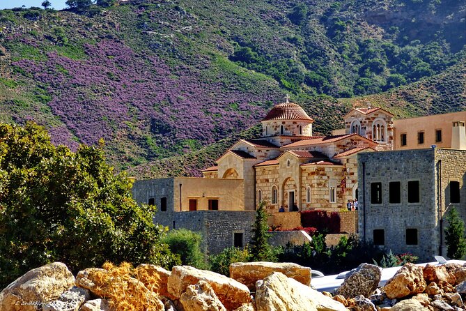Monastery - Ancient Olive tree & Museum-Cretan Brewery Private Tour from Chania - The Transfiguration Monastery and Kastellos views